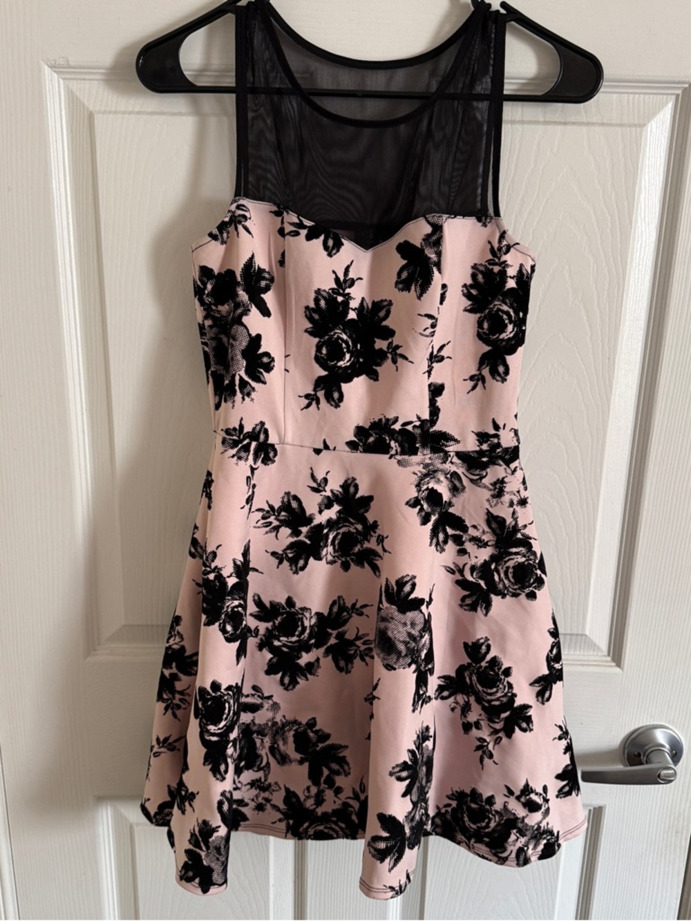 Trixxi Pink and Black Floral Fit-&-Flare Dress